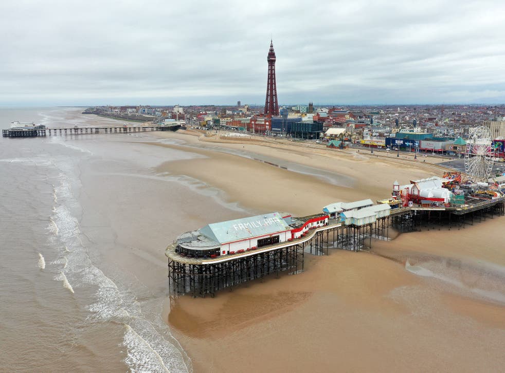 <p>An aerial photo shows of Blackpool Tower and the beachfront</p>