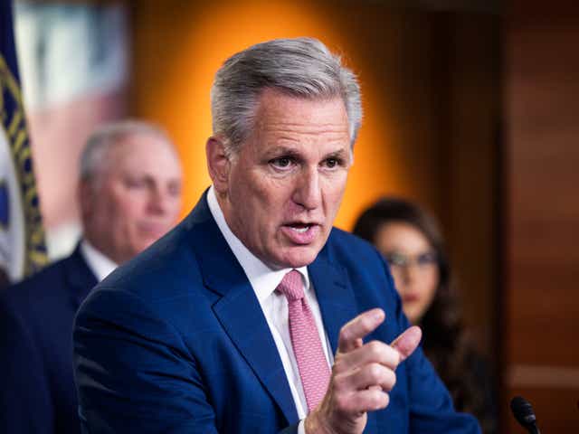 <p>Kevin McCarthy holds a press conference on Capitol Hill</p>