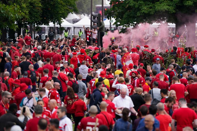 Liverpool fans in Place de la Nation, Paris (Jacob King/PA)