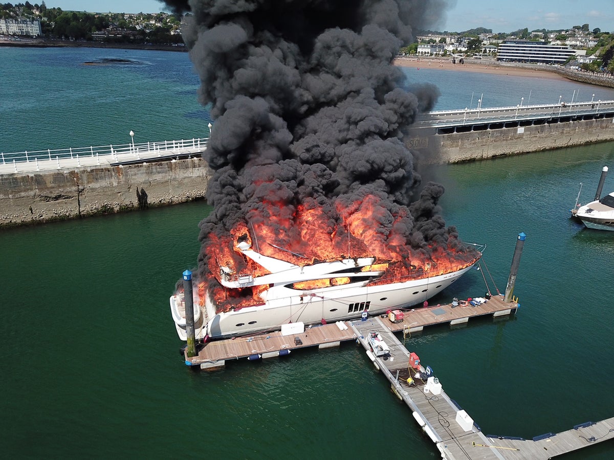Superyacht fire as £6 million boat goes up in flames and ‘explosions’ heard at Torquay harbour