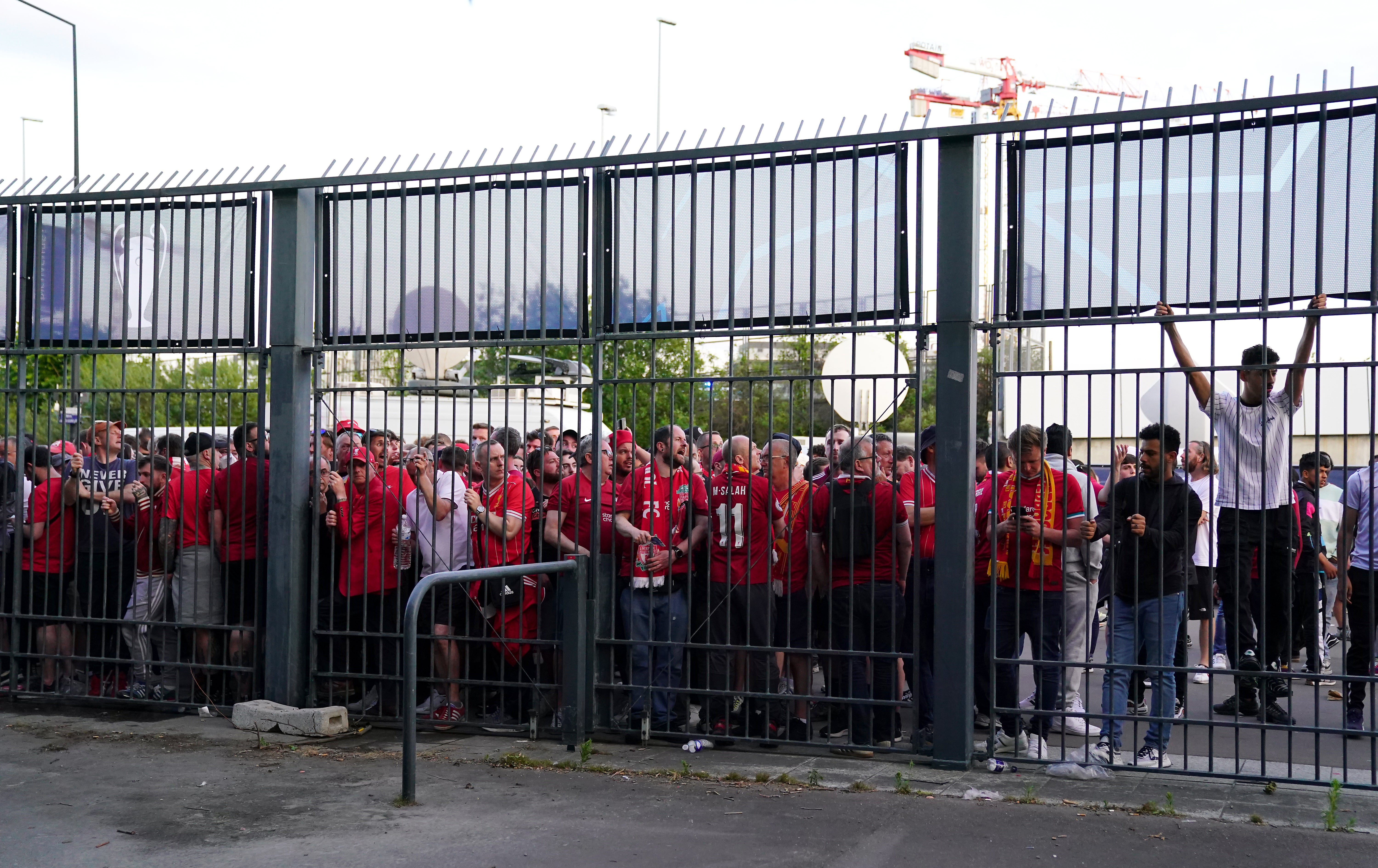 Liverpool fans stuck outside the ground (Adam Davy/PA)
