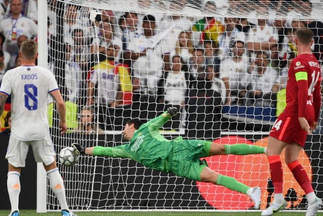 <p>Courtois made a host of incredible saves as Madrid clung on to win the Champions League final</p>