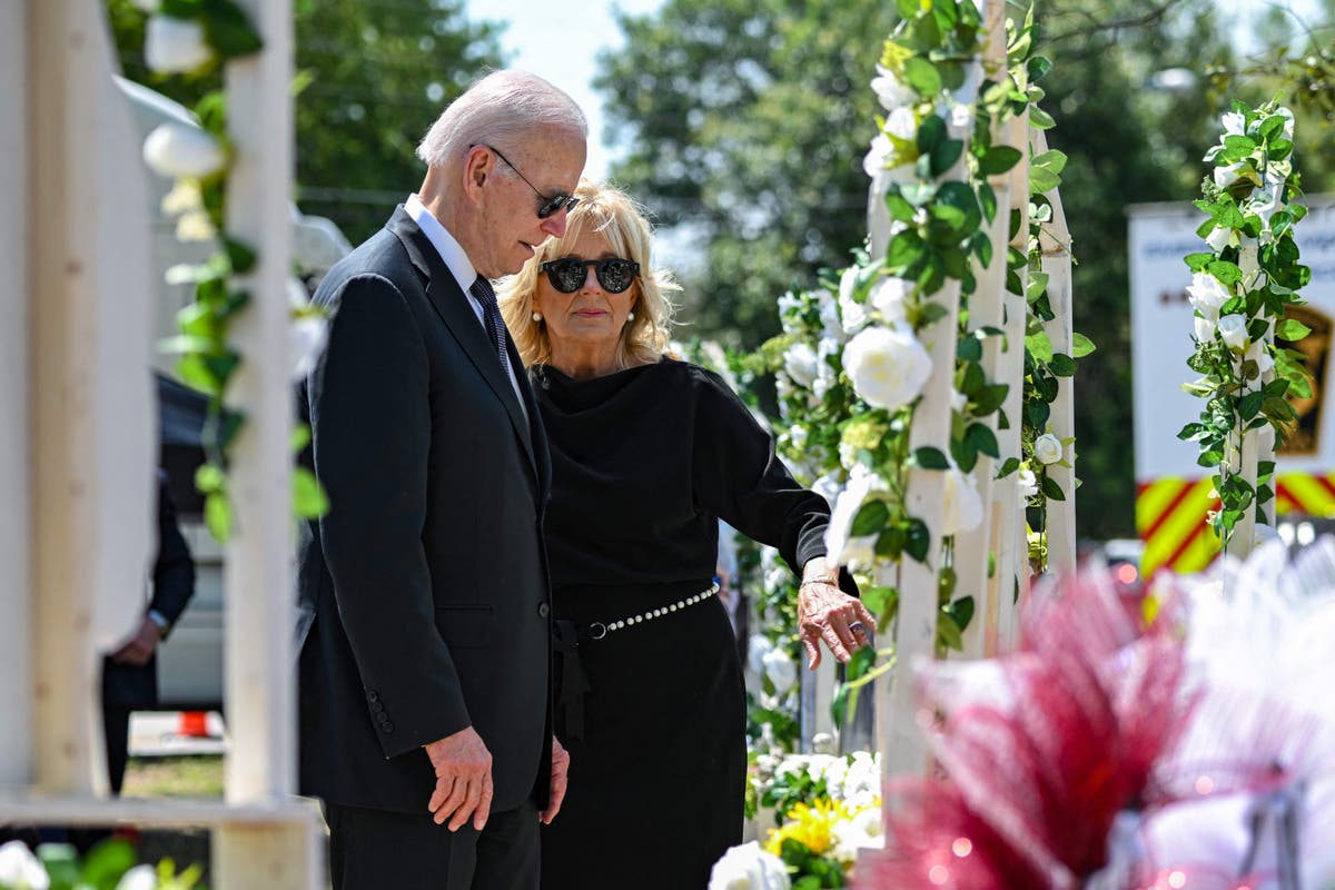 Joe Biden visits Texas shooting memorial as US Department of Justice announces review into police response 