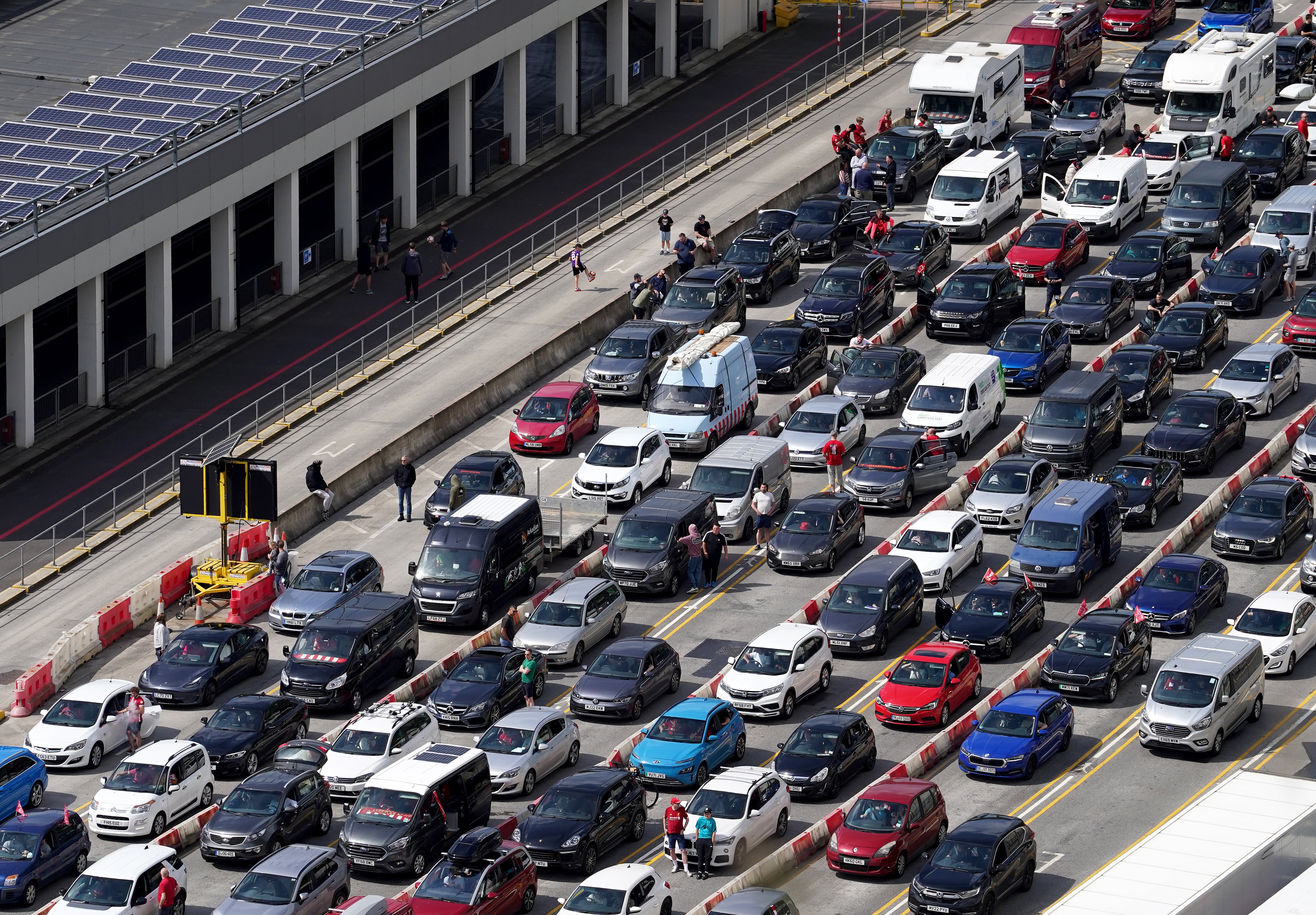 Holiday traffic queues at the Port of Dover in Kent. Picture date: Friday May 27, 2022. (Gareth Fuller/PA)