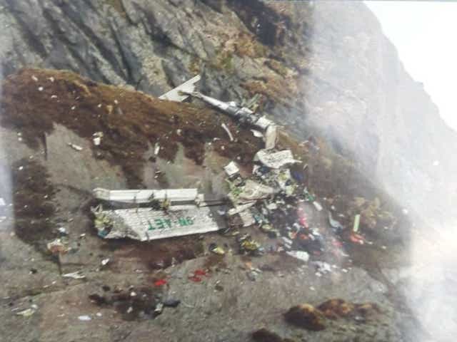 <p>The areal image shared by the Nepalese army shows the wreckage of the Tara Air flight which went missing on Sunday</p>
