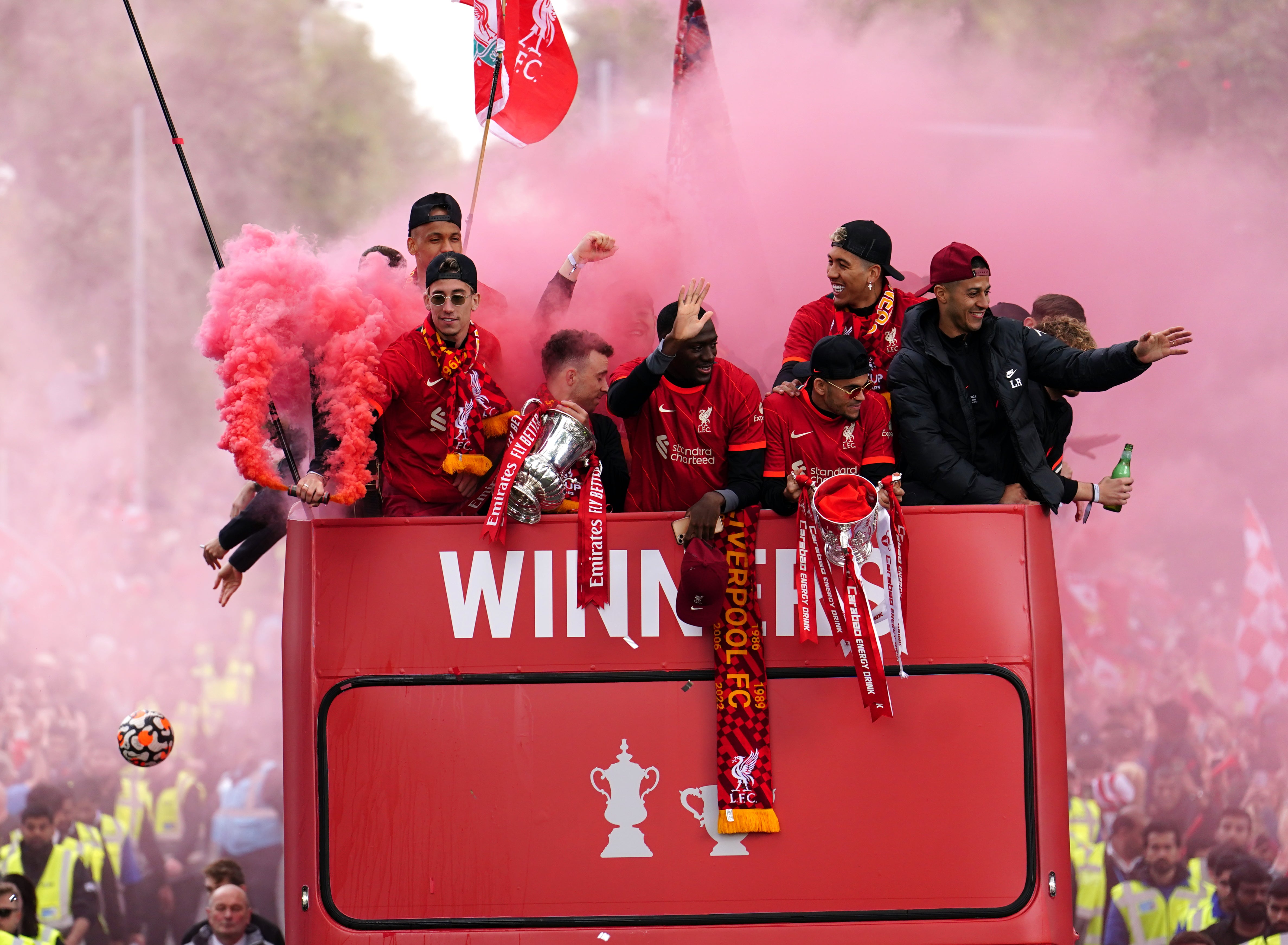 Liverpool paraded the FA and Carabao Cups on Sunday having returned from Paris without the Champions League trophy they hoped to add to them (Martin Rickett/PA)