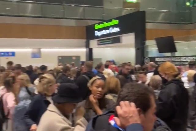 <p>Dublin airport queues were captured on camera this morning</p>