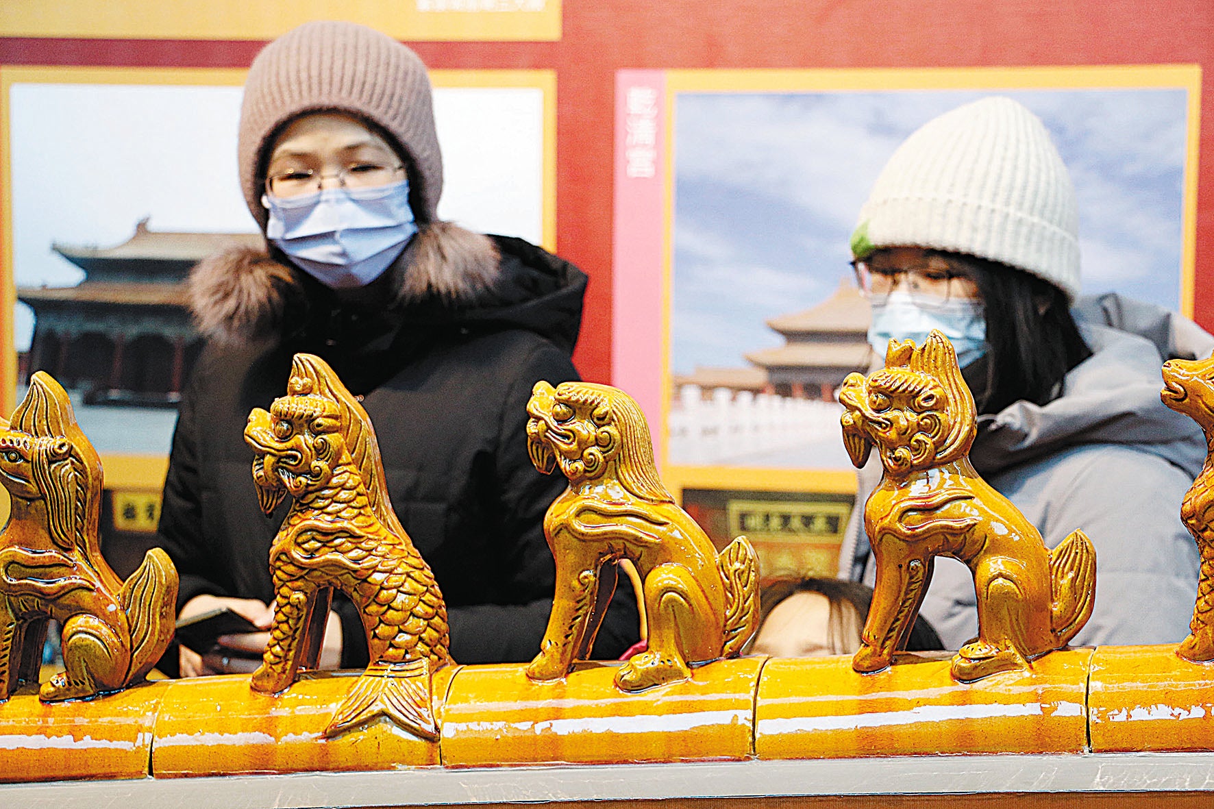 Visitors at an exhibition on the central axis at the Capital Museum in Beijing in January 2022