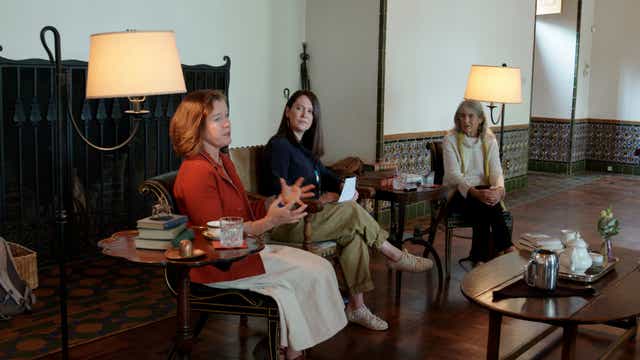 <p>From left: Author and rancher, Nicolette Hahn Niman, The Independent’s climate correspondent Louise Boyle, and author and chef Deborah Madison</p>