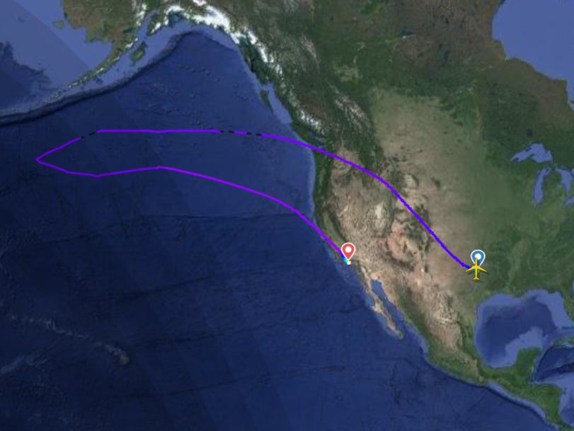 American airlines flight takes 12 hours to fly from Dallas to LA