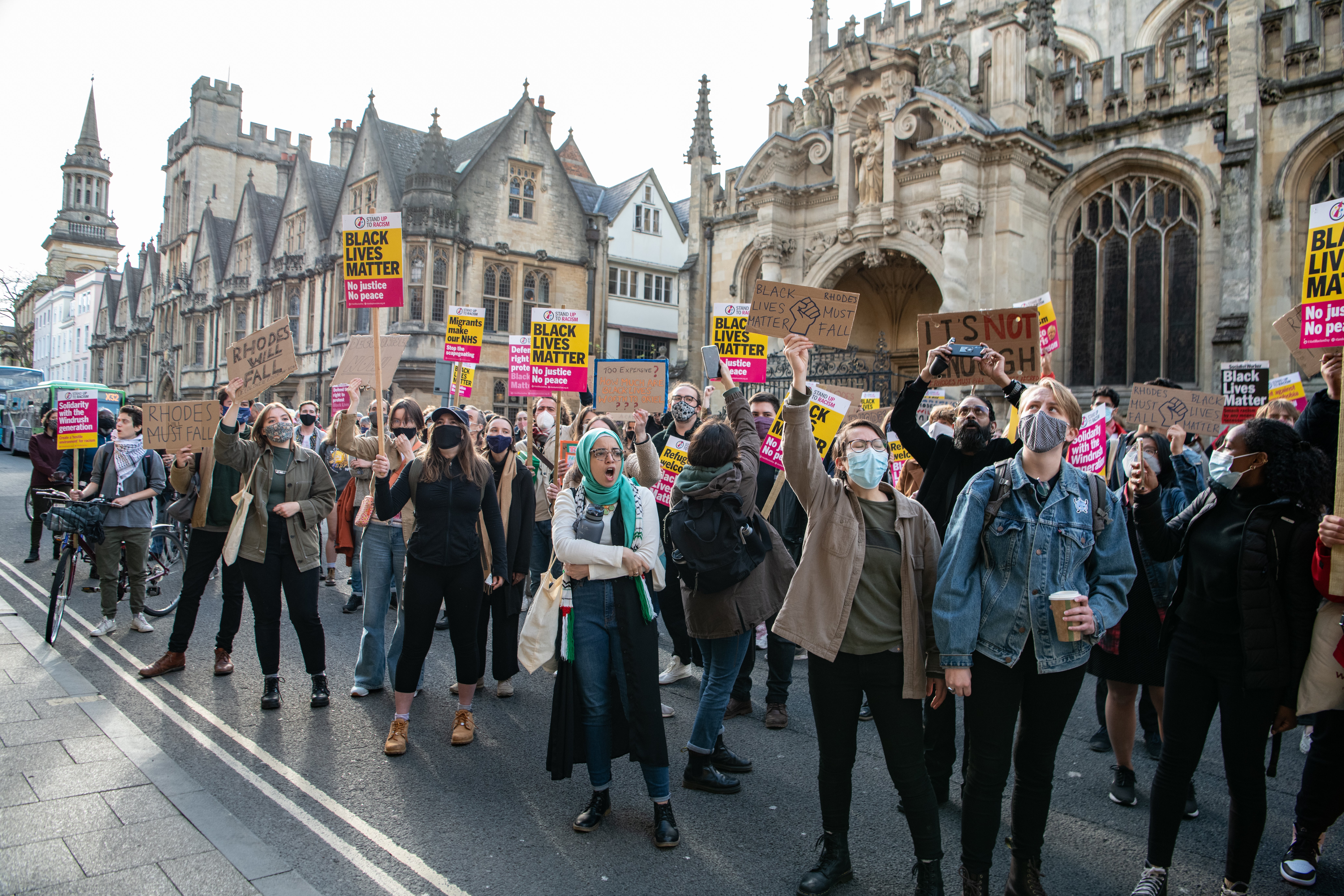 Oxford University students protest against Oriel College’s statue of Cecil Rhodes