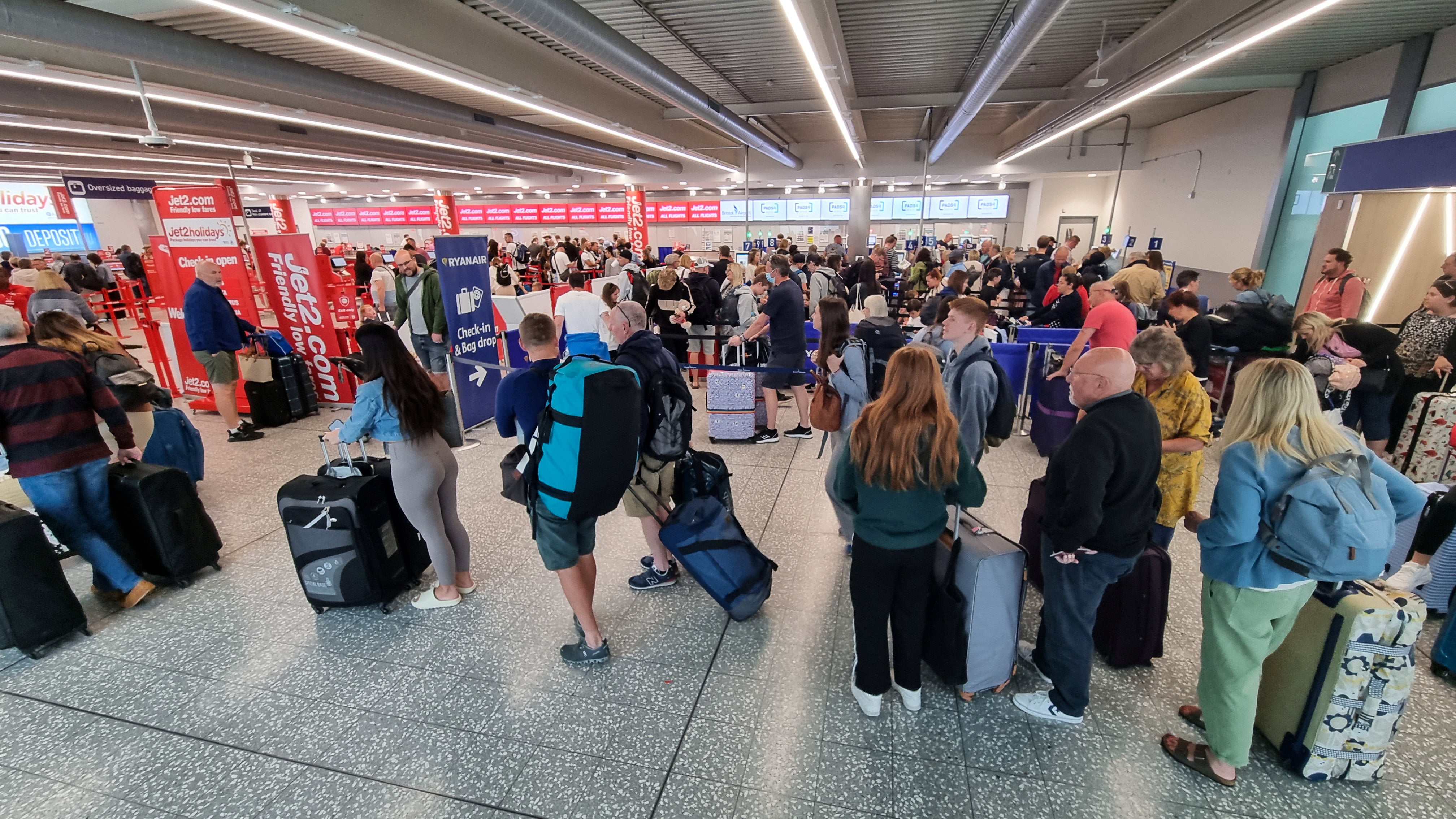 Passengers at the Jet2 stand today