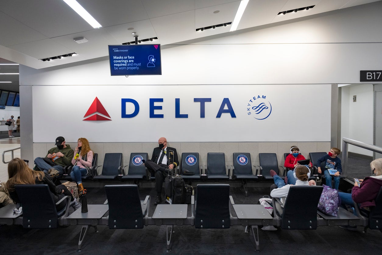 Delta Air Lines passengers waiting at Atlanta’s airport