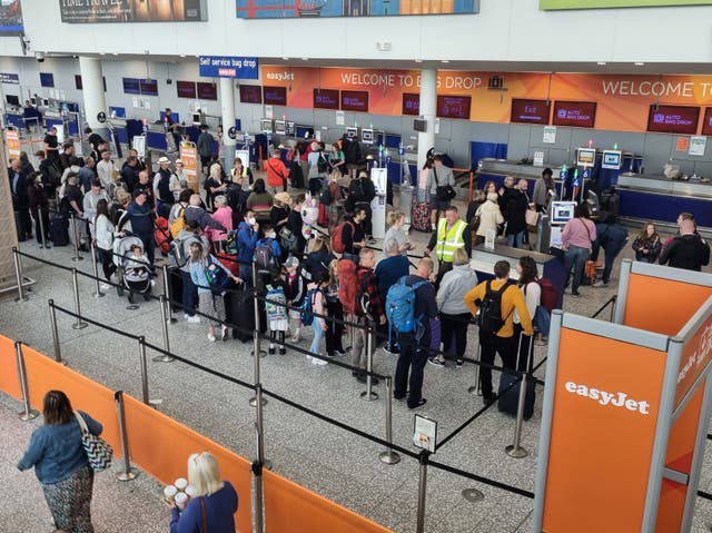 <p>Queues at Bristol Airport amid this week’s easyJet cancellations </p>