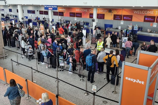 <p>Queues at Bristol Airport amid this week’s easyJet cancellations </p>