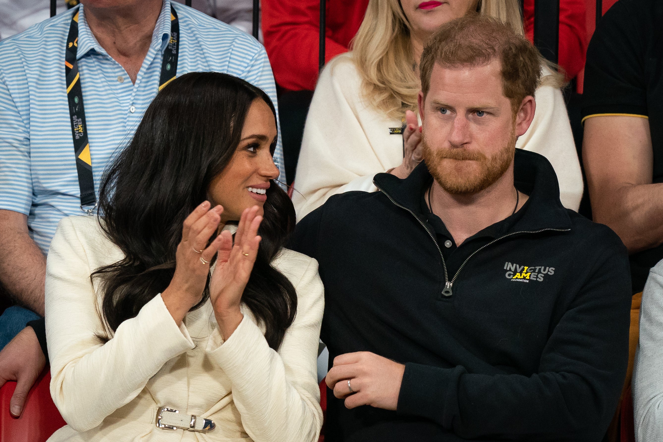 The Duke and Duchess of Sussex attending the Invictus Games sitting volleyball event in the Invictus Games Stadium, at Zuiderpark the Hague, Netherlands (Aaron Chown/PA)