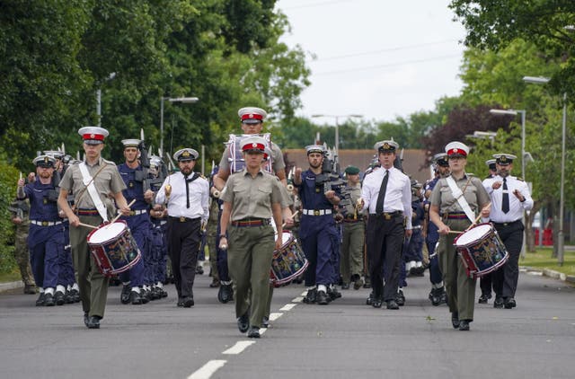 Royal Navy and the Royal Marine Corps of Drums personnel during the rehearsal (Steve Parsons/PA)