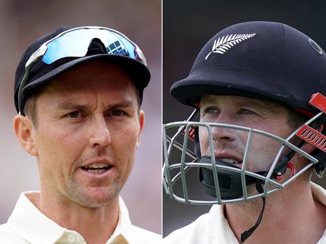 <p>Trent Boult (left) and Henry Nicholls</p>