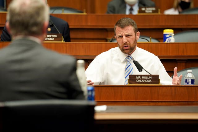 <p>Oklahoma Congressman Markwayne Mullin at a hearing of the House Energy and Commerce Subcommittee on Health</p>