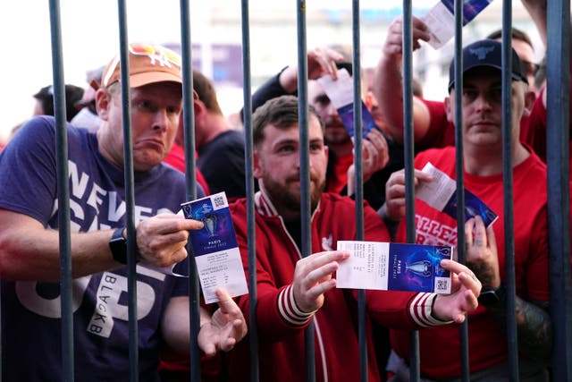 Liverpool fans were forced to wait for entry to the Champions League final and were subjected to pepper spray (Adam Davy/PA)