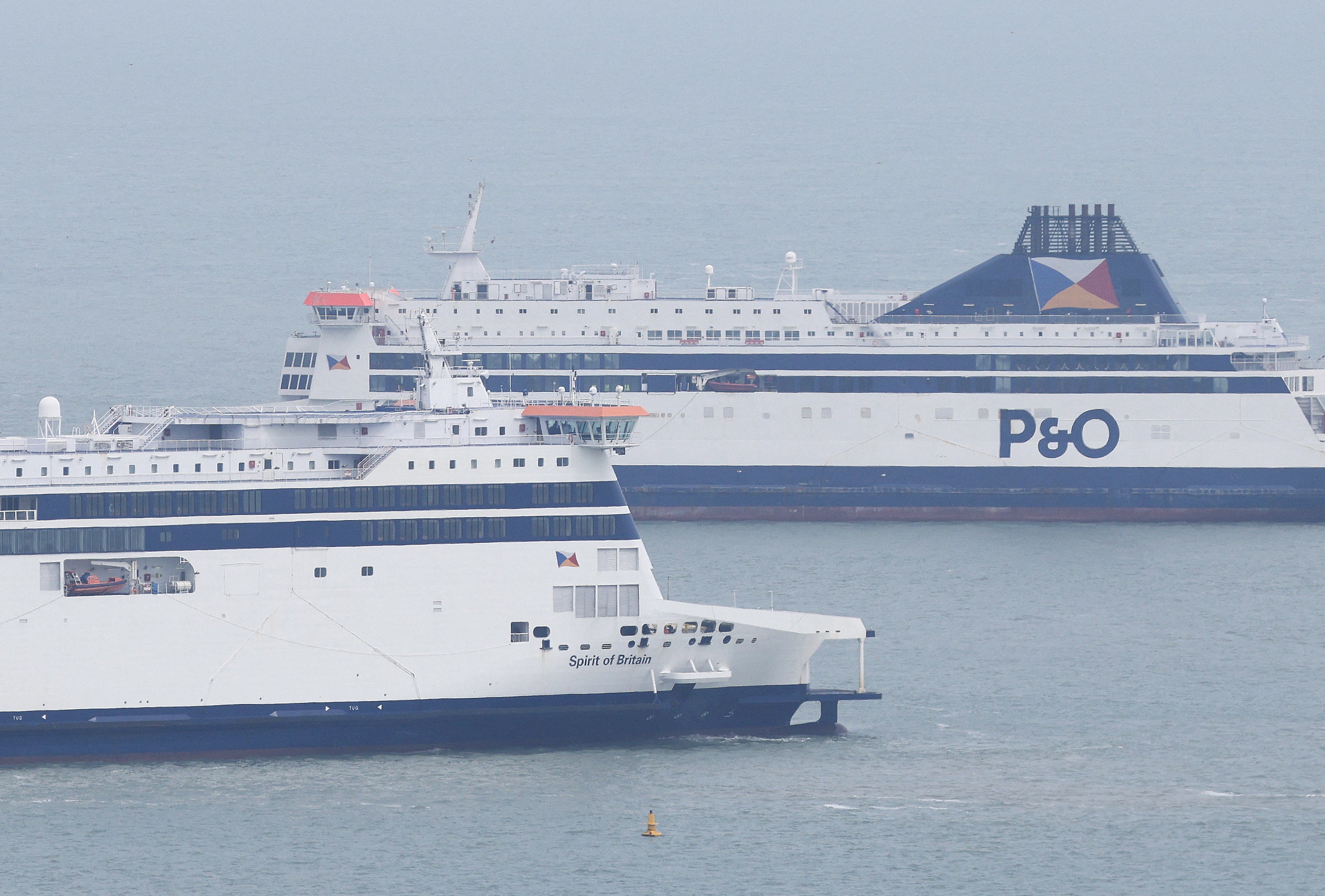 P&O Ferries ‘Spirit of Britain’ and ‘Pride of Canterbury’ are seen moored in the Port of Dover