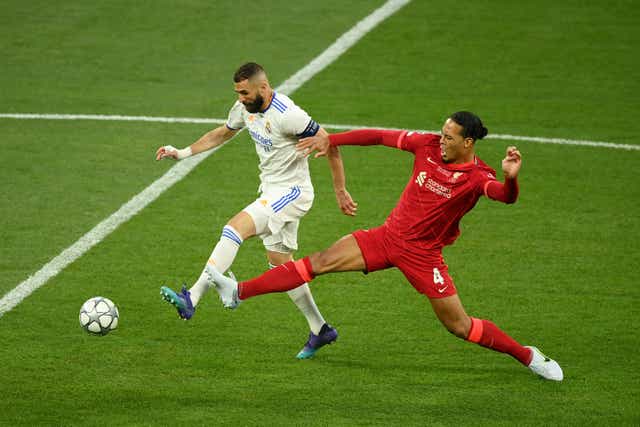 <p>Karim Benzema (left) and Virgil van Dijk are both part of the Uefa Champions League team of the season </p>