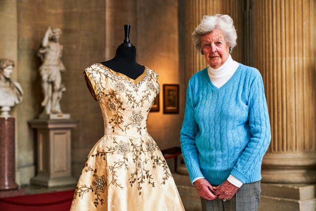 Lady Rosemary Spencer-Churchill, who was one of the Queen’s Maids of Honour at her Coronation, said she was ‘overwhelmed’ after being reunited with the dress she wore following its restoration (Quest/PA)