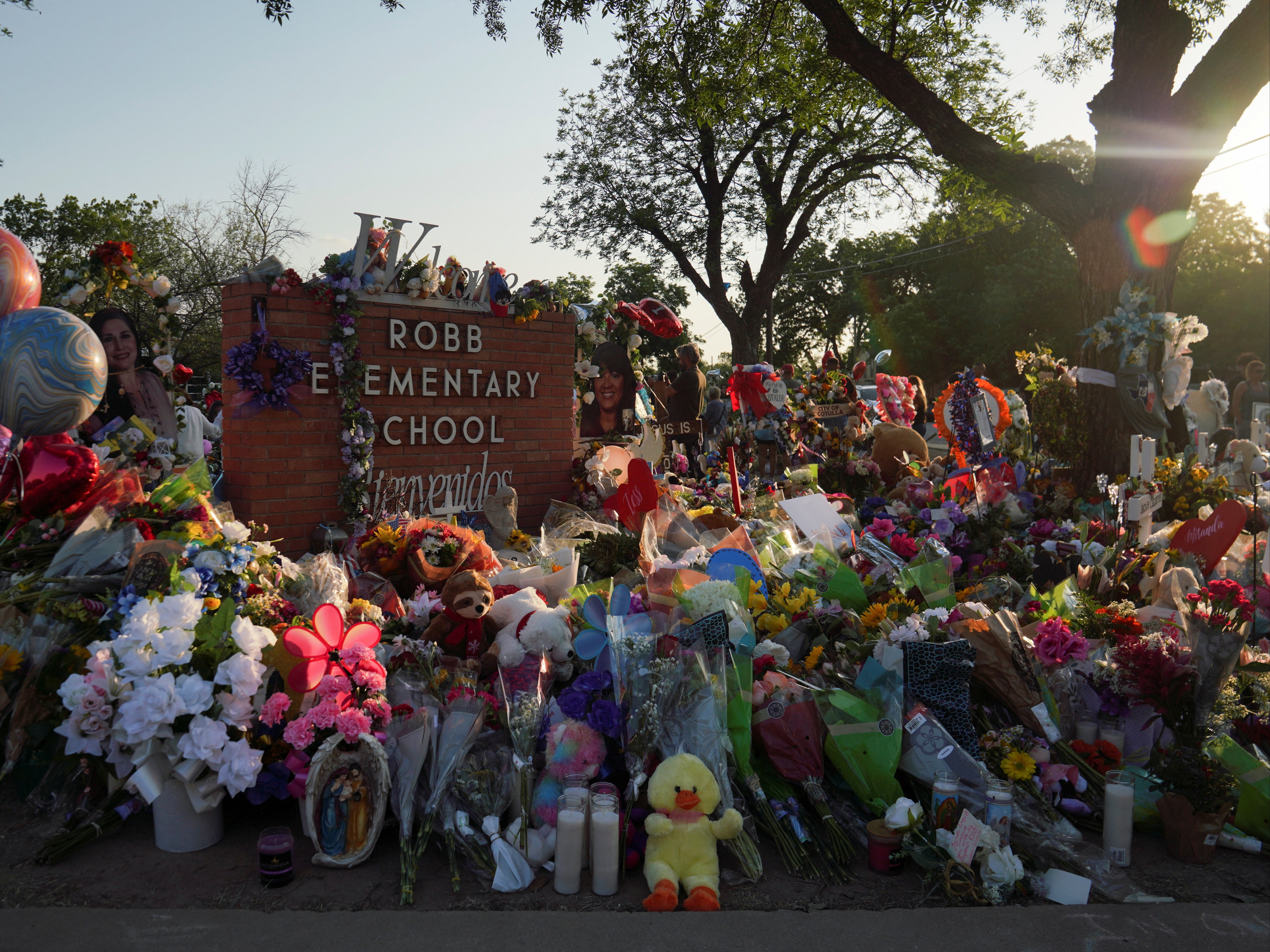 A memorial to the 19 child and two adult victims of the Uvalde shooting
