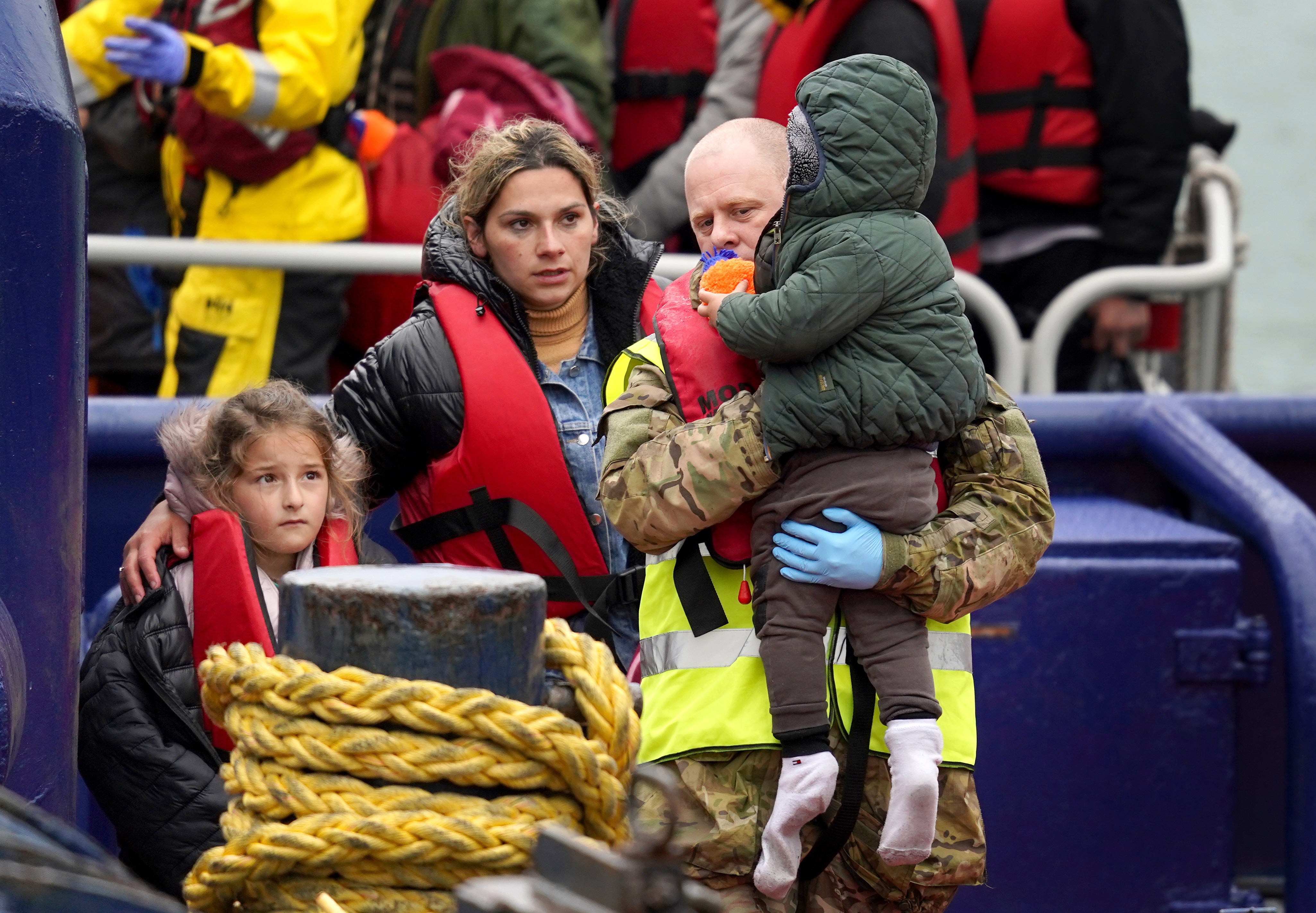 Young children and women are among the latest people to arrive in the UK after crossing the English Channel in small boats (Gareth Fuller/PA)