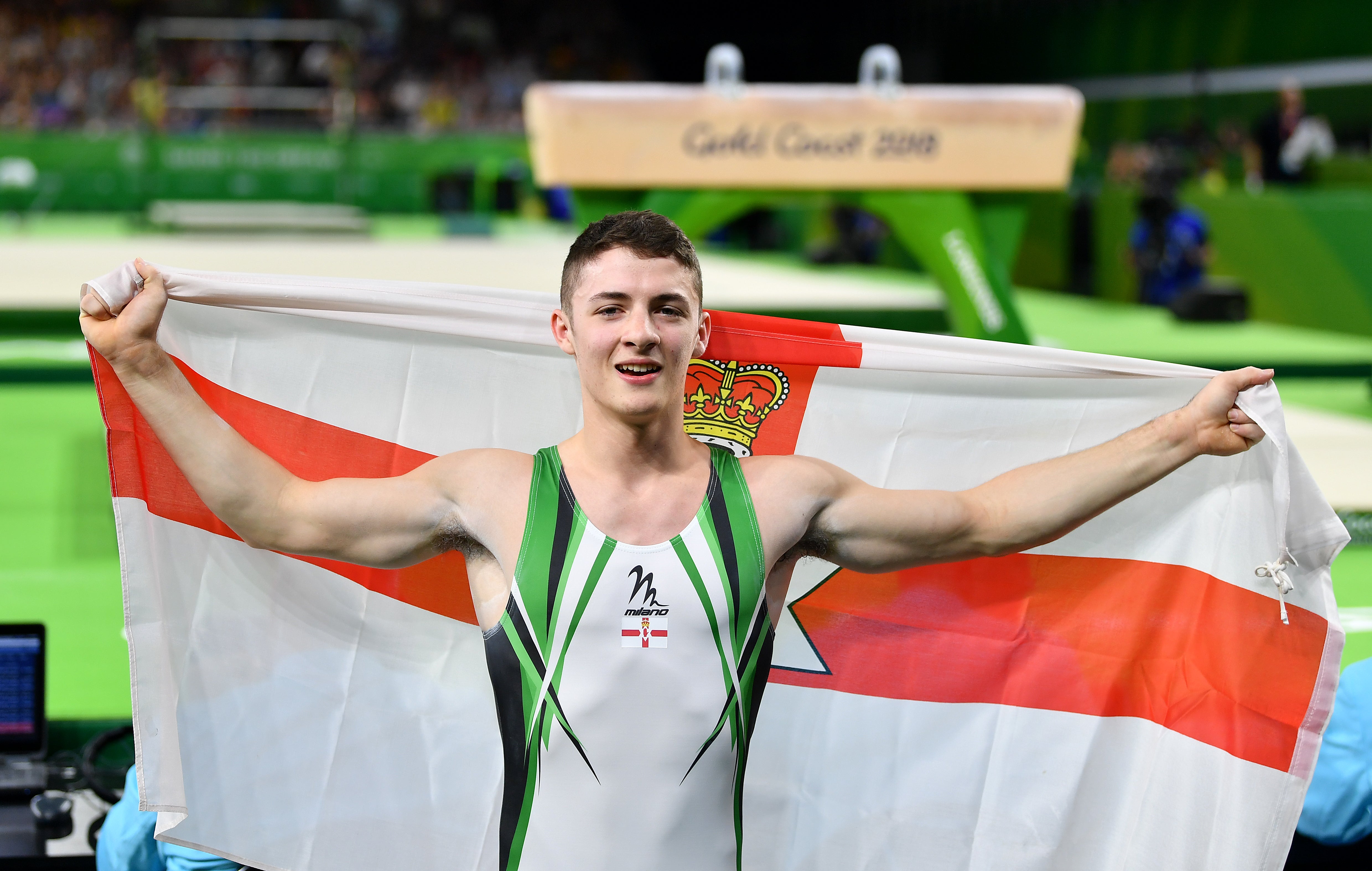 Rhys McClenaghan celebrates after winning gold for Northern Ireland at the 2018 Commonwealths in Australia