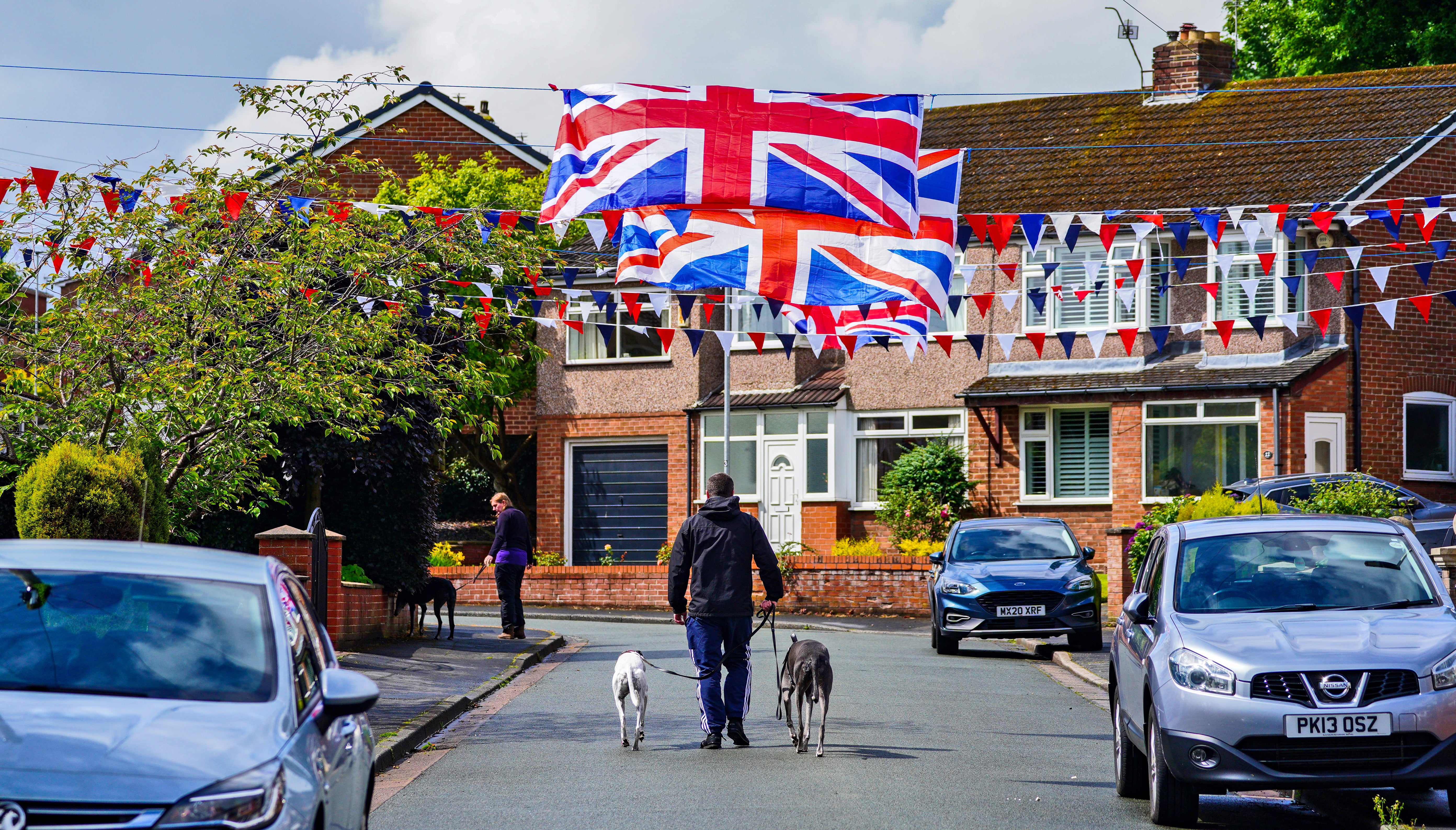 Fairlie Drive in Rainhill, Merseyside is decorated ahead of the Platinum Jubilee celebrations (PA)
