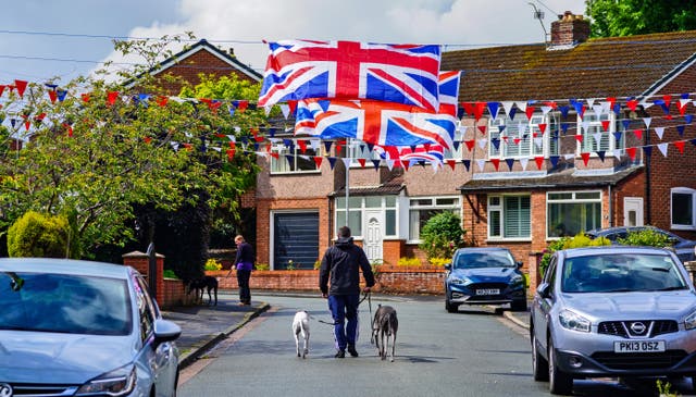 Fairlie Drive in Rainhill, Merseyside is decorated ahead of the Platinum Jubilee celebrations (PA)
