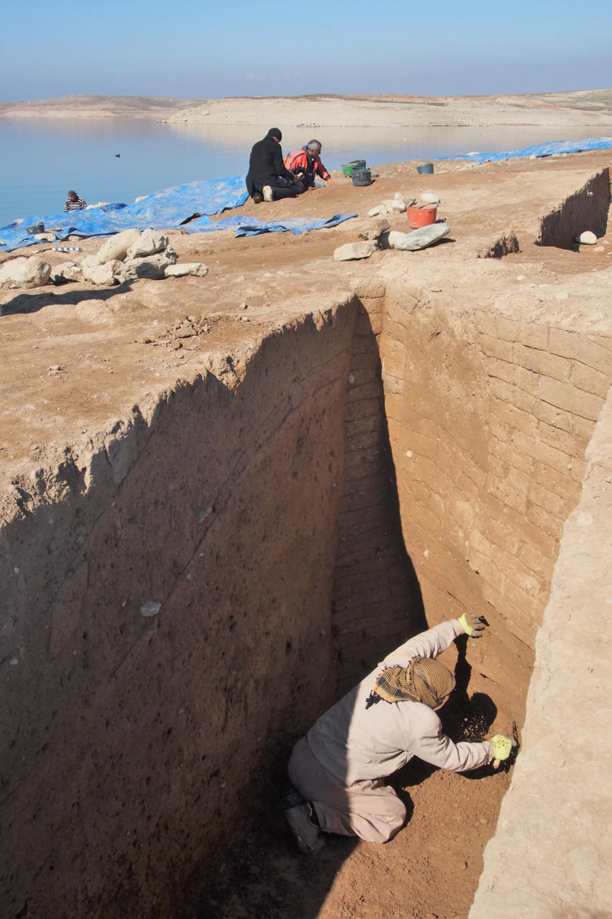 Walls of the city revealed by drought conditions behind the Mosul dam