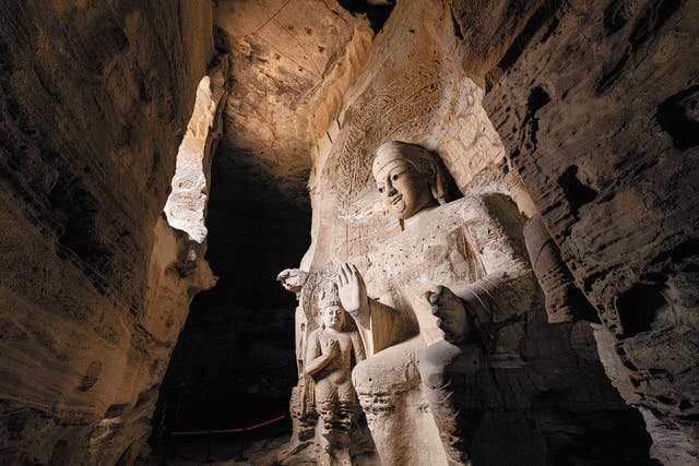 <p>Cave 3 of the Yungang Grottoes features typical artistic elements from the early period of the Northern Wei Dynasty (386-534)</p>