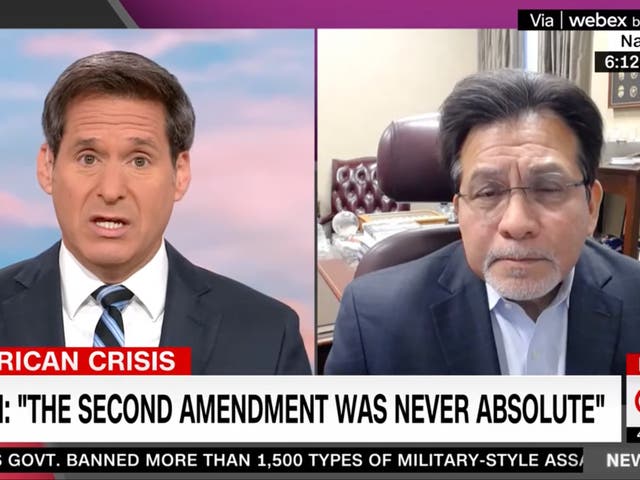 <p>Alberto Gonzales speaking on CNN’s ‘New Day’ about gun legislation</p>