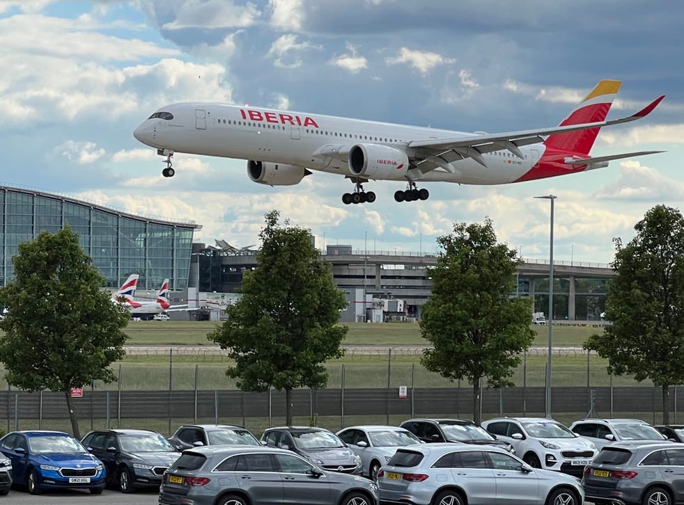 <p>Helping out: an Iberia aircraft landing at London Heathrow</p>