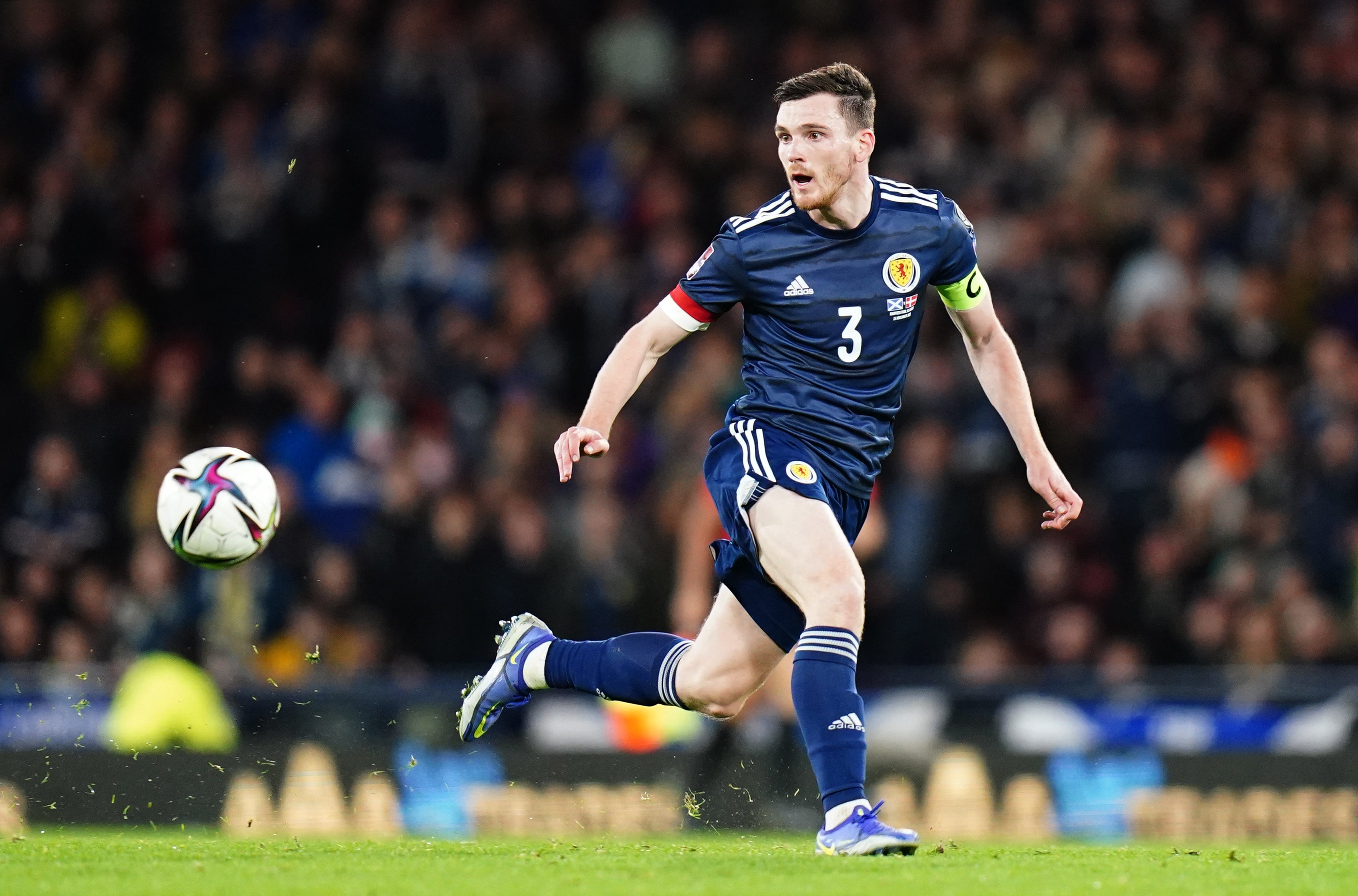 Scotland will be hoping Andy Robertson leads the men’s football team to victory against Ukraine (Jane Barlow/PA)