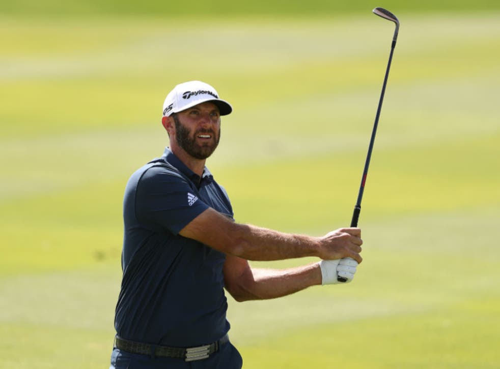 <p>Dustin Johnson competes at the Saudi International in February</p>