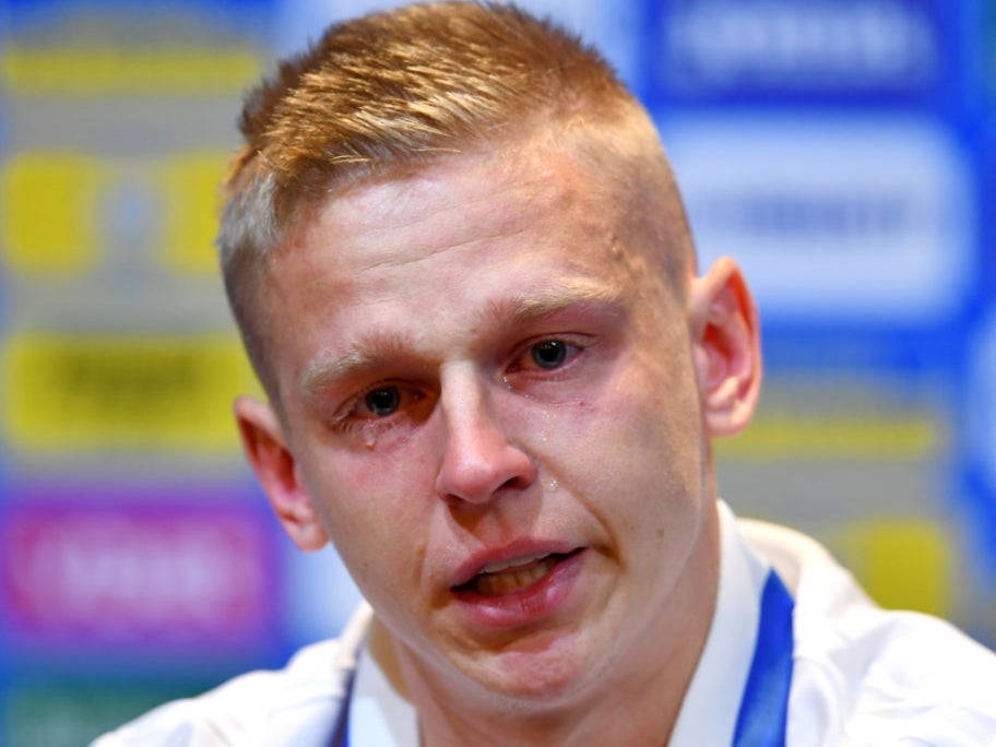 Oleksandr Zinchenko breaks down at an emotional press conference