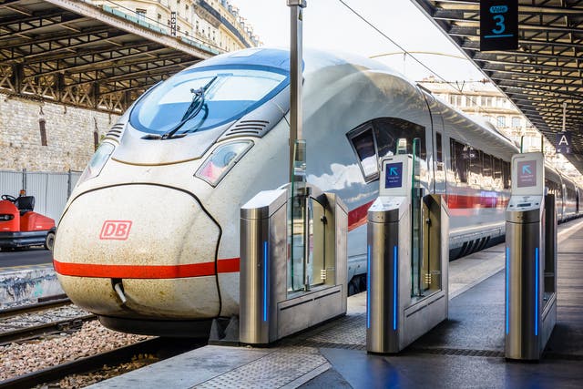 <p>A Deutsche Bahn train at Paris’s Gare de l’Est</p>