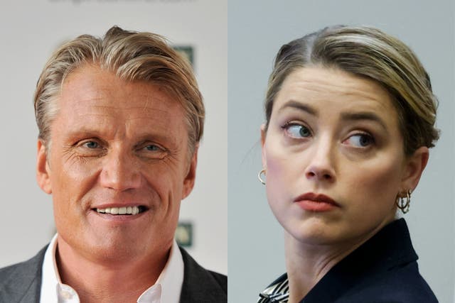 <p>Dolph Lundgren and Amber Heard</p>