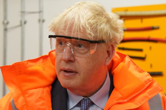 Prime Minister Boris Johnson during a visit to CityFibre Training Academy in Stockton-on-Tees, Darlington, on Friday May 27 2022 (Owen Humphreys/PA)