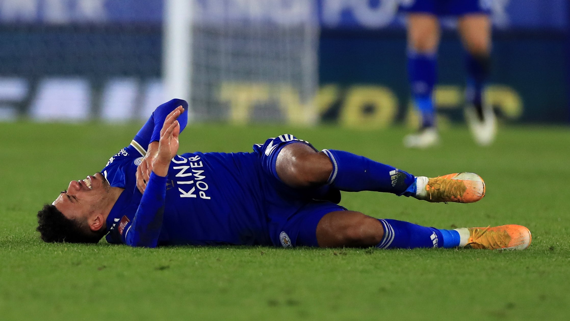 James Justin was injured during an FA Cup match between Leicester and Brighton in February 2021 (Mike Egerton/PA)