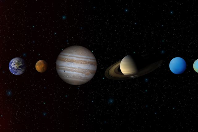 <p>A graphic depiction of the planets of our Solar System aligned according to distance from the Sun</p>
