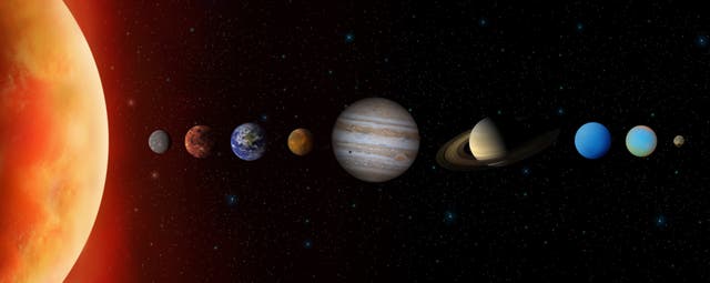 <p>A graphic depiction of the planets of our Solar System aligned according to distance from the Sun</p>