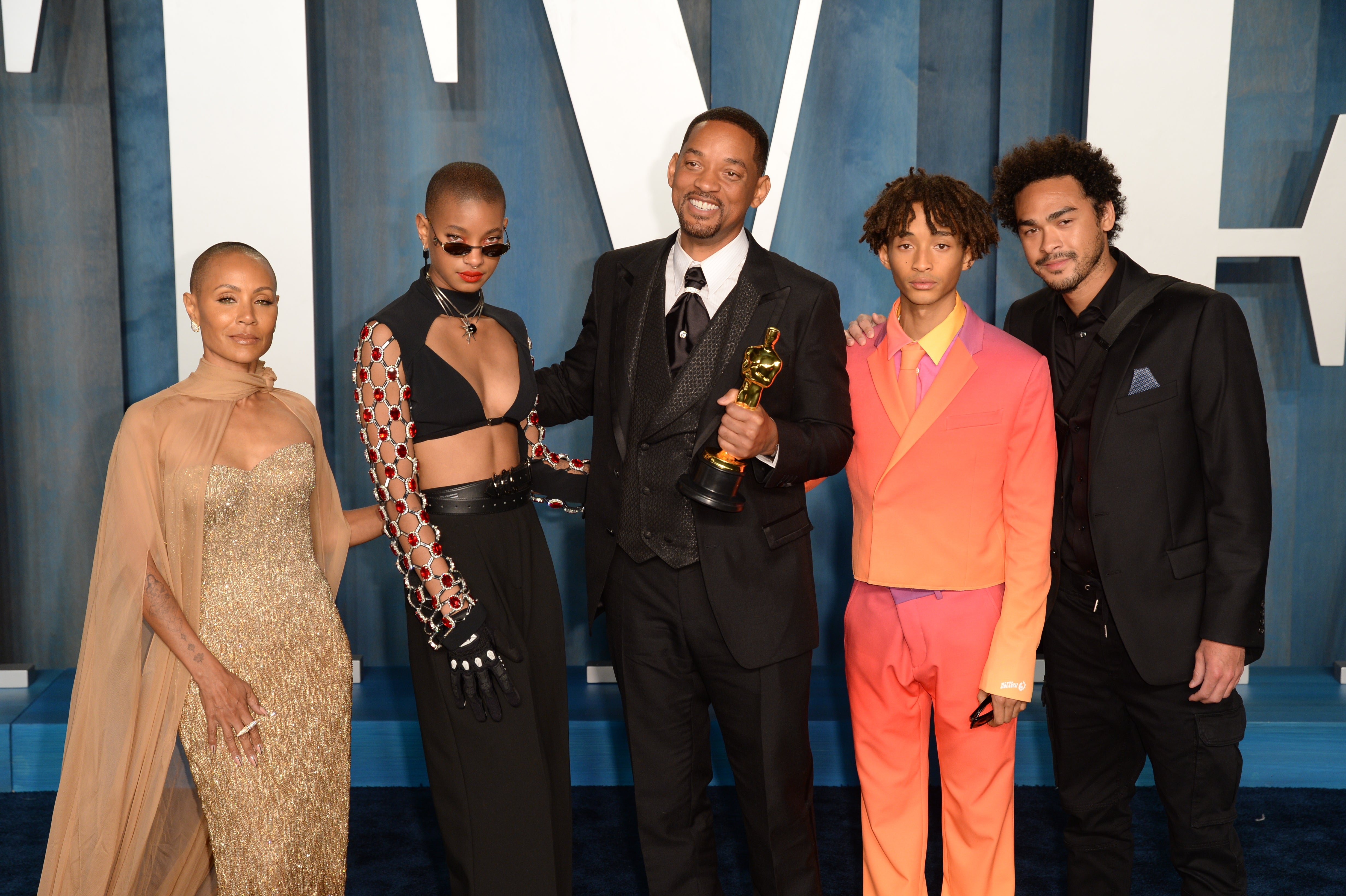 Will Smith and Jada Pinkett Smith with his sons Trey Smith and Jaden Smith and daughter Willow Smith (Doug Peters/PA)