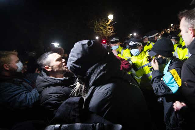 Crowds clashed with police after hundreds gathered on Clapham Common on March 13, 2020 in the wake of Sarah Everard’s death. (Victoria Jones/PA)