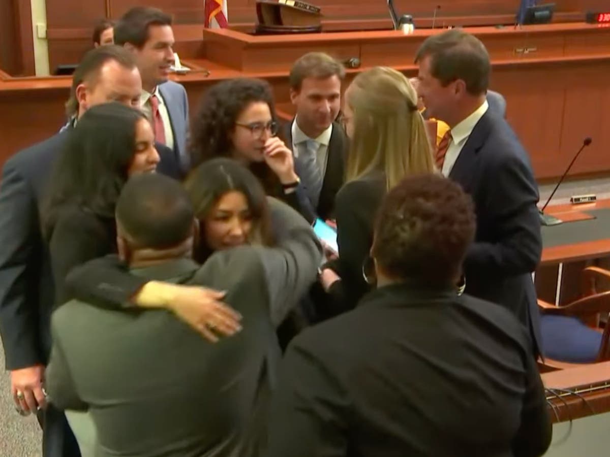Johnny Depp lawyer Camille Vasquez hugs colleagues after winning defamation trial against Amber Heard