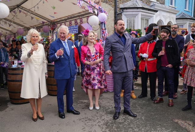 Danny Dyer welcomes the royal couple to Walford in the EastEnders Jubilee special (BBC/PA)