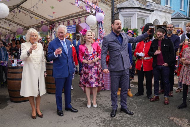 Danny Dyer welcomes the royal couple to Walford in the EastEnders Jubilee special (BBC/PA)